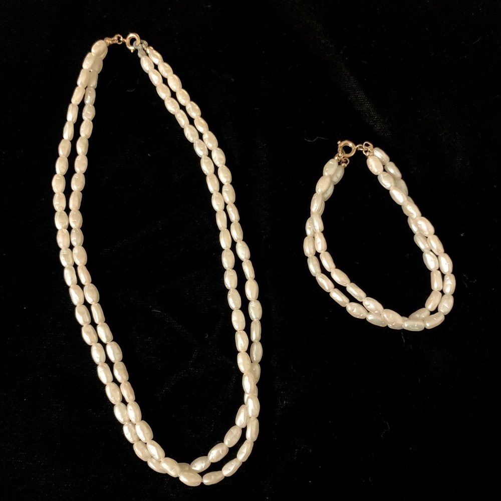 Vintage Faux Pearl Necklace and Bracelet
